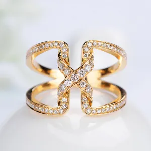 Diamond Doube Band Criss Cross X Ring
