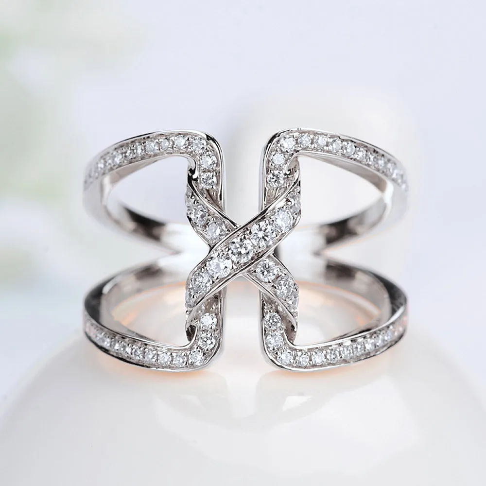 Diamond Doube Band Criss Cross X Ring