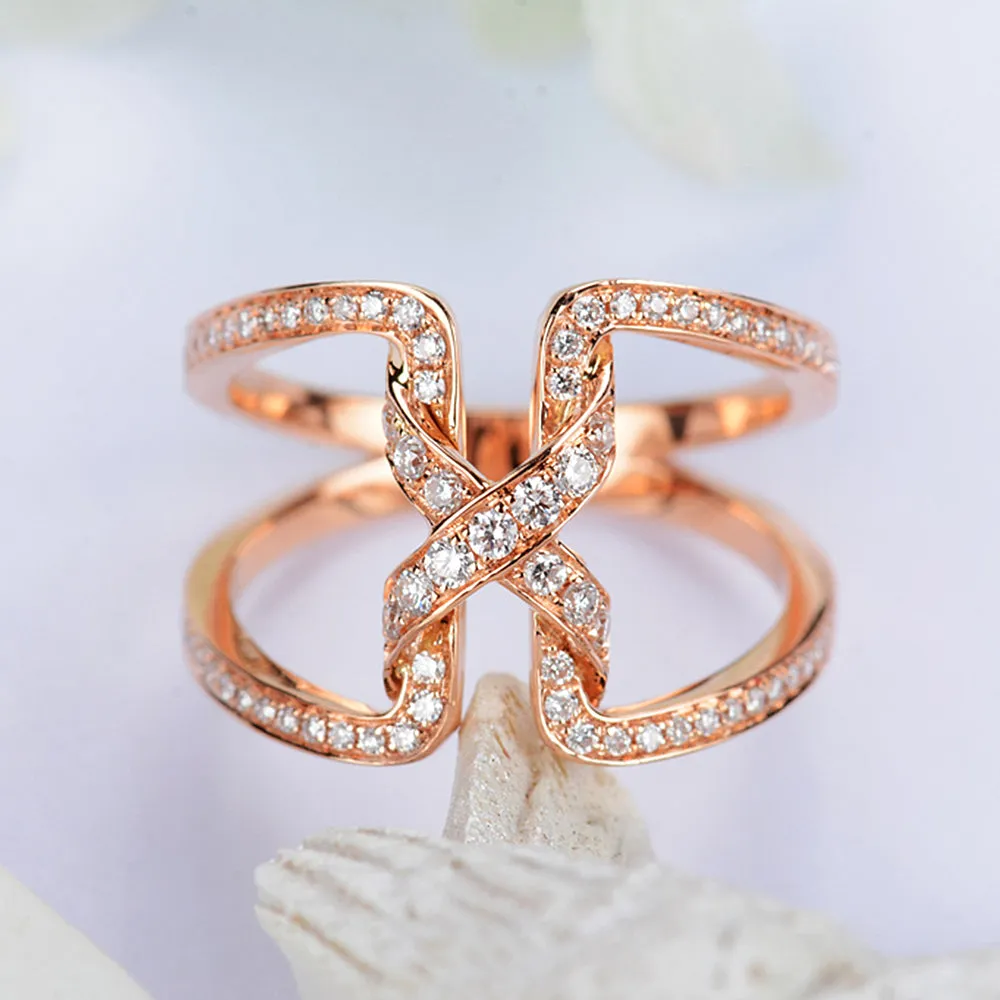 Diamond Doube Band Criss Cross X Ring