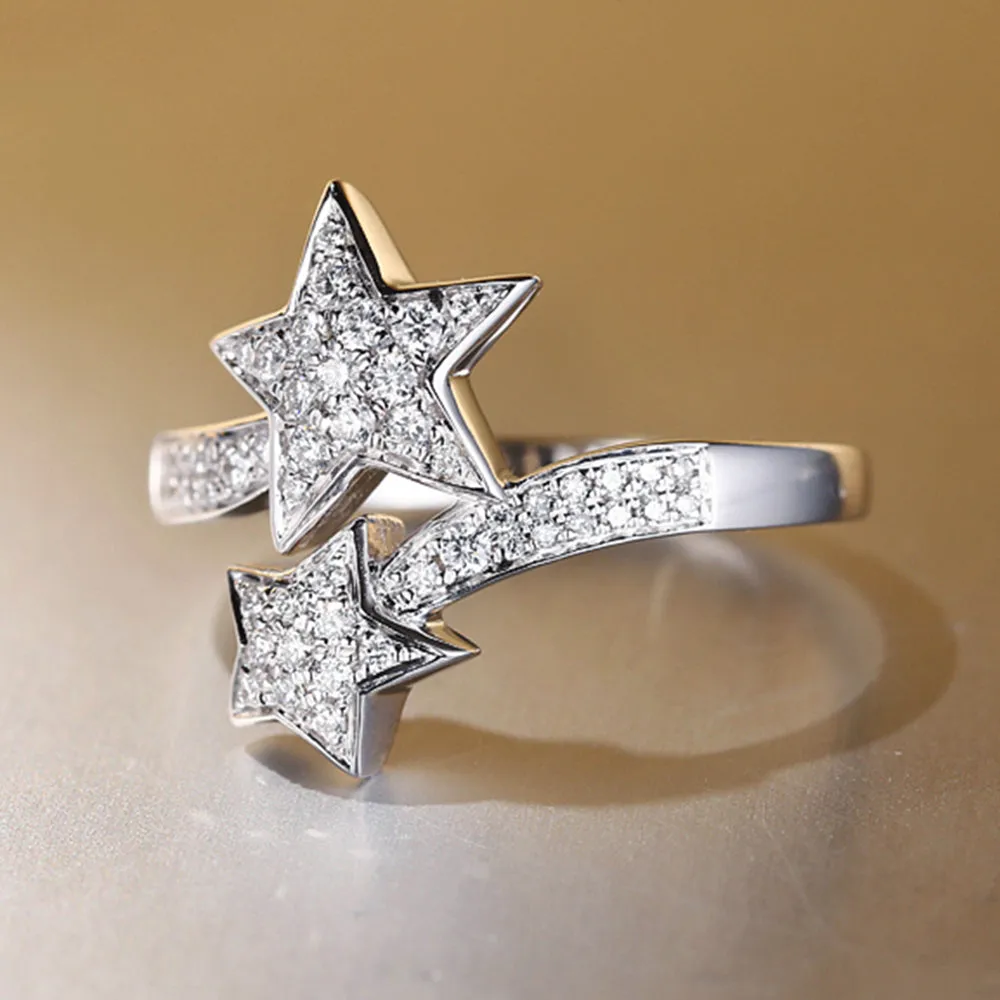 Diamond Double Star Crossover Wrap Ring