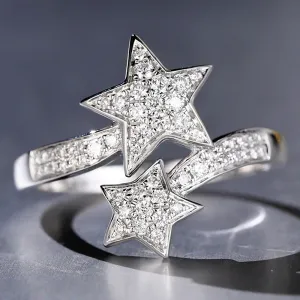 Diamond Double Star Crossover Wrap Ring
