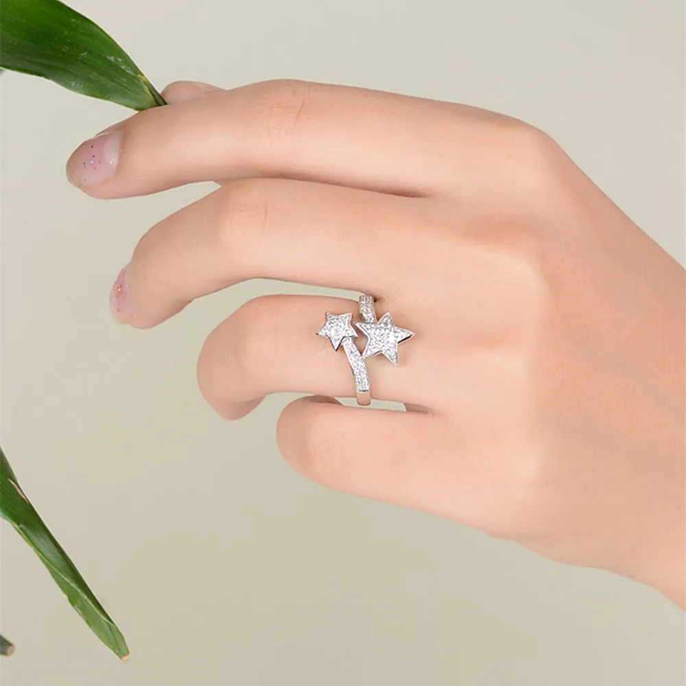 Diamond Double Star Crossover Wrap Ring