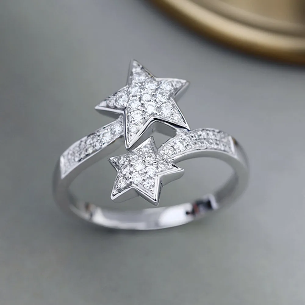 Diamond Double Star Crossover Wrap Ring