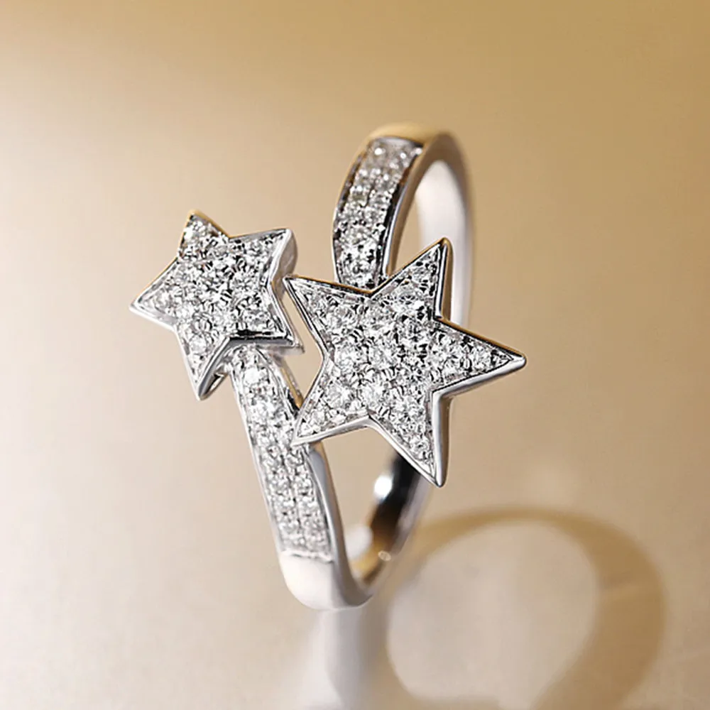 Diamond Double Star Crossover Wrap Ring