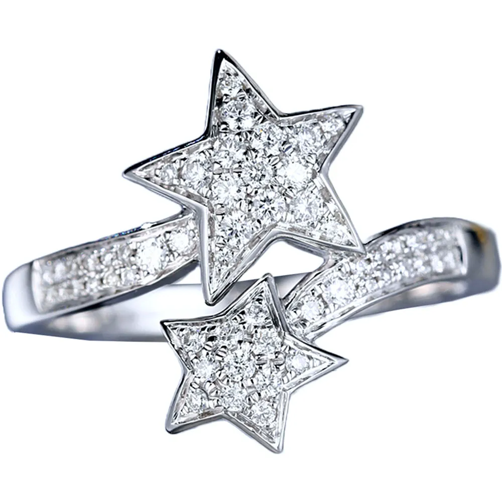 Diamond Double Star Crossover Wrap Ring