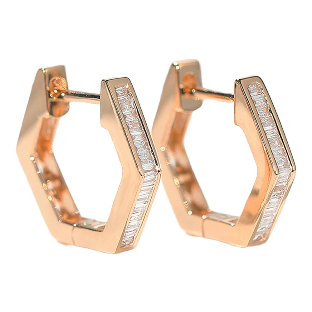 Diamond Hexagon Hoop Earrings