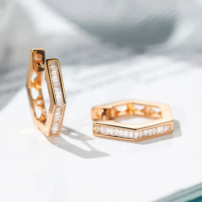 Diamond Hexagon Hoop Earrings