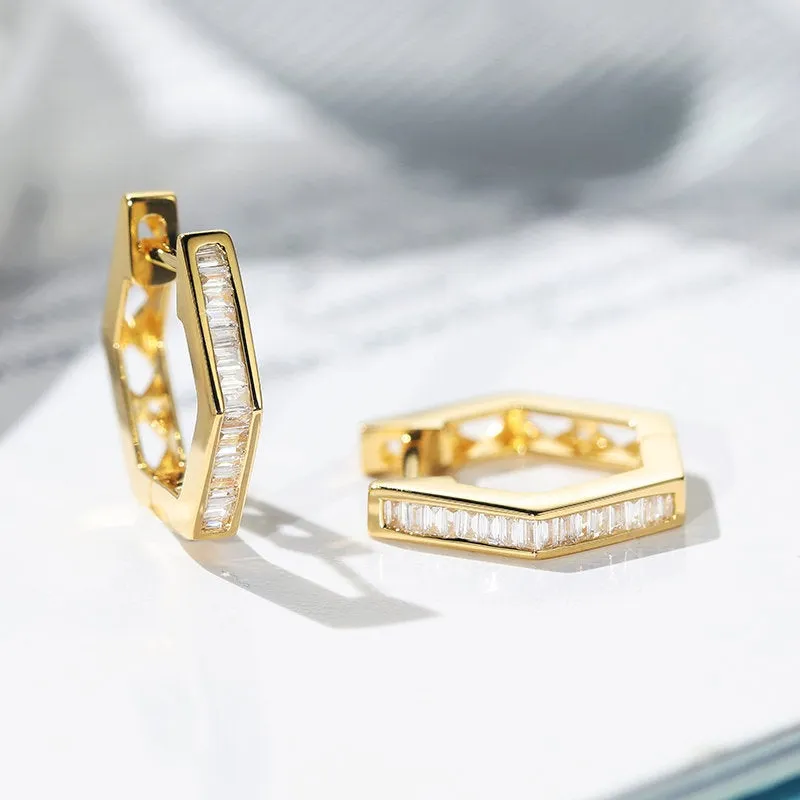 Diamond Hexagon Hoop Earrings