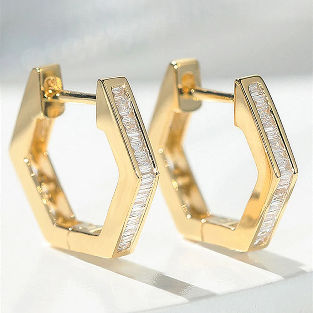 Diamond Hexagon Hoop Earrings