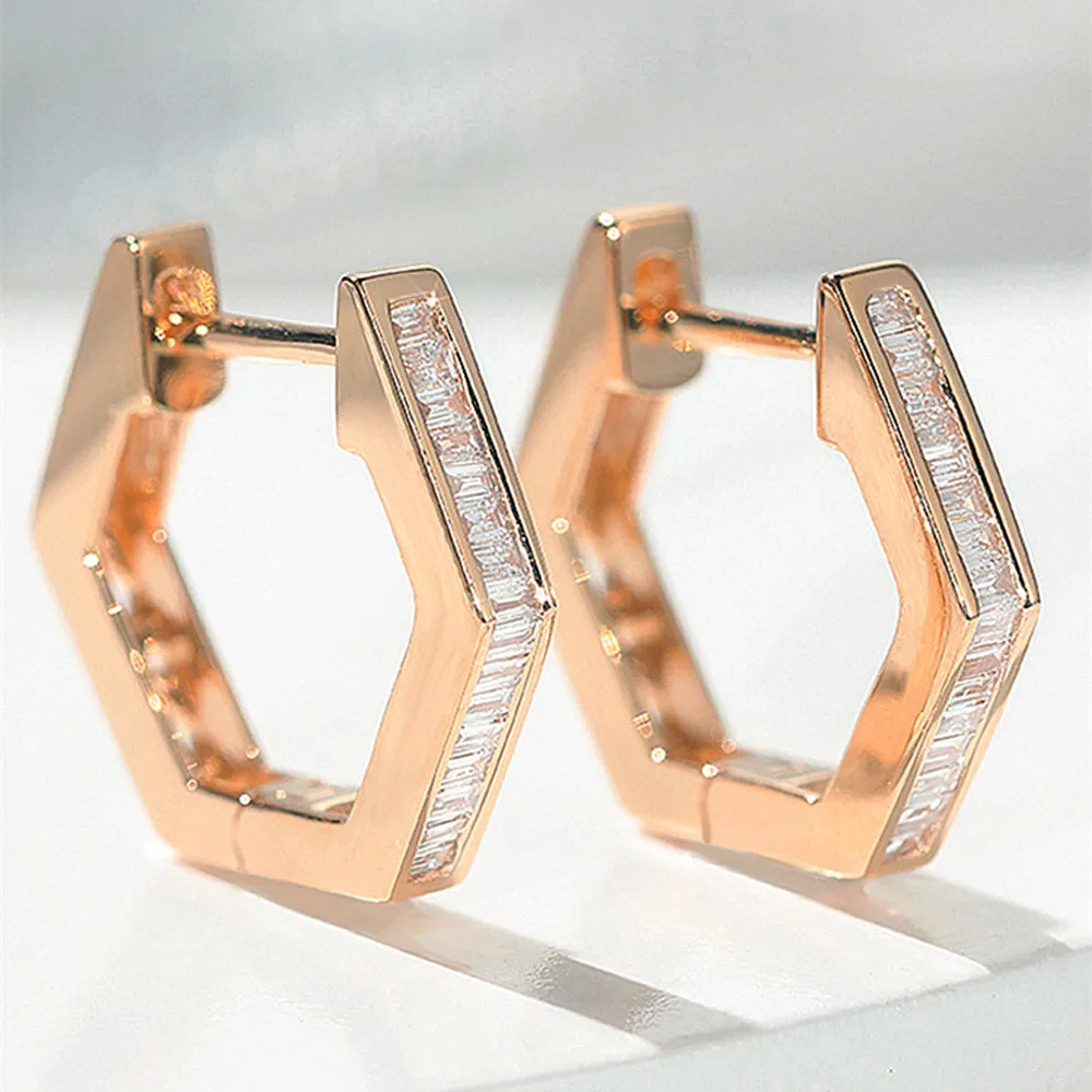 Diamond Hexagon Hoop Earrings
