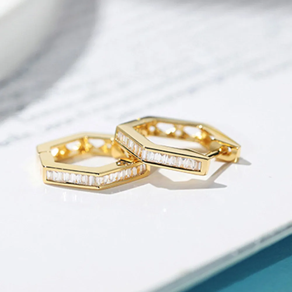 Diamond Hexagon Hoop Earrings