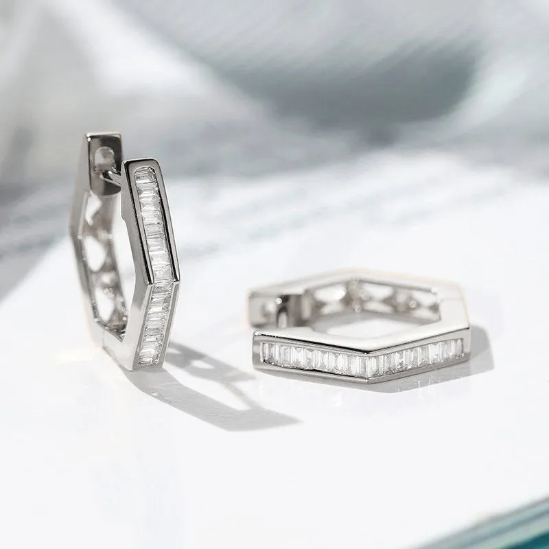 Diamond Hexagon Hoop Earrings