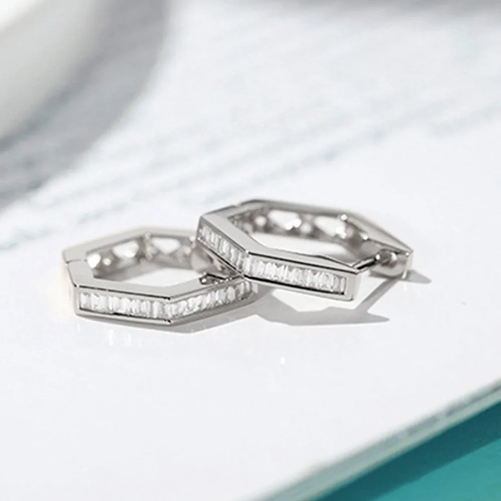 Diamond Hexagon Hoop Earrings