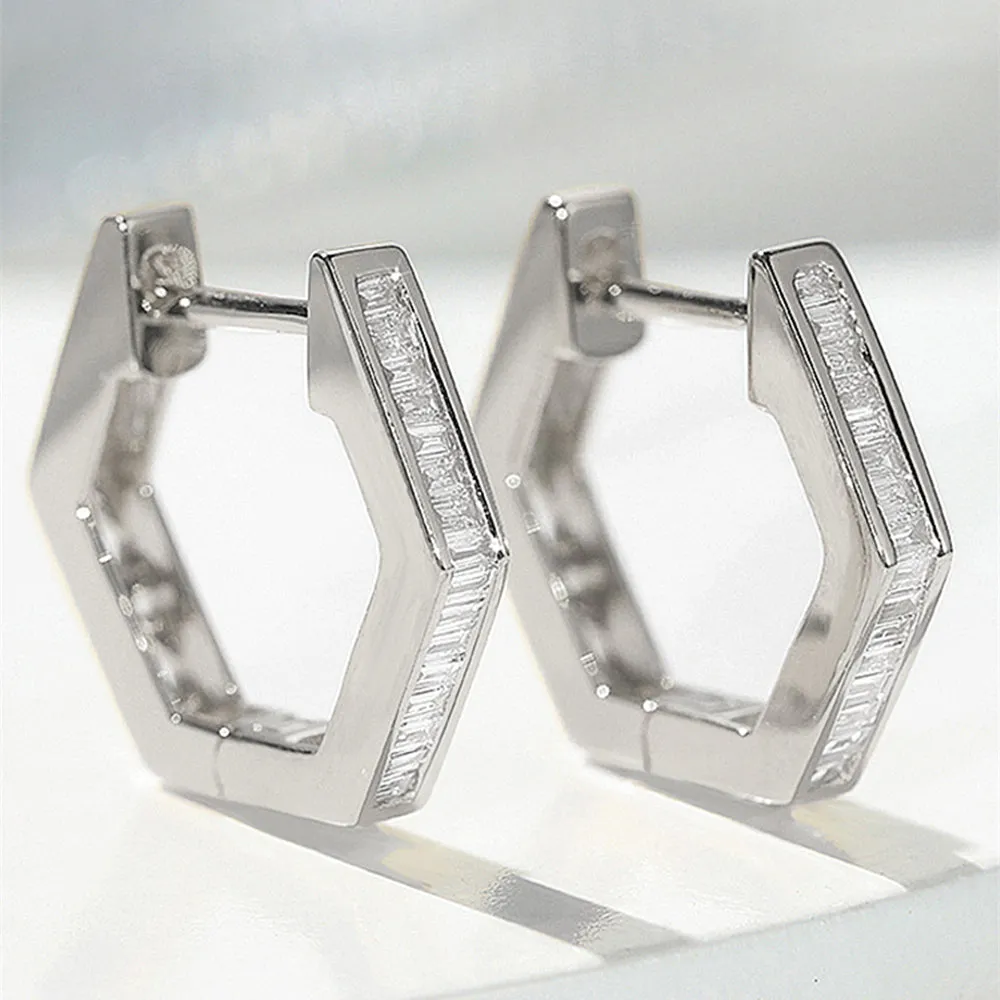 Diamond Hexagon Hoop Earrings