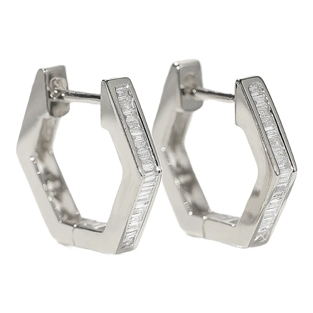 Diamond Hexagon Hoop Earrings