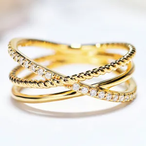 Diamond Multi-Layered Criss Cross Overlap Wide Ring