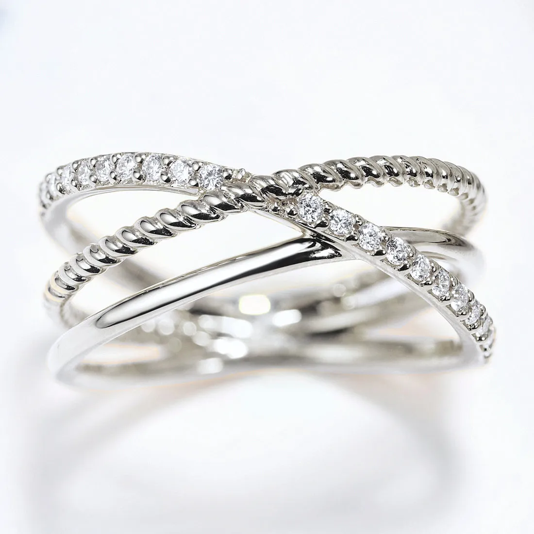 Diamond Multi-Layered Criss Cross Overlap Wide Ring