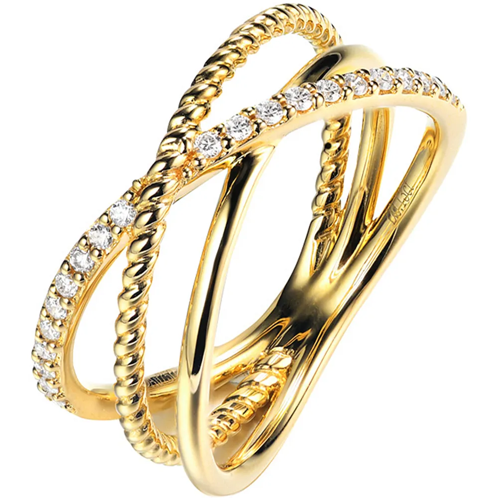 Diamond Multi-Layered Criss Cross Overlap Wide Ring
