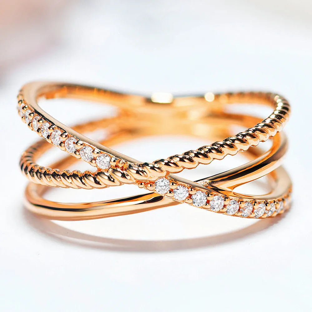 Diamond Multi-Layered Criss Cross Overlap Wide Ring