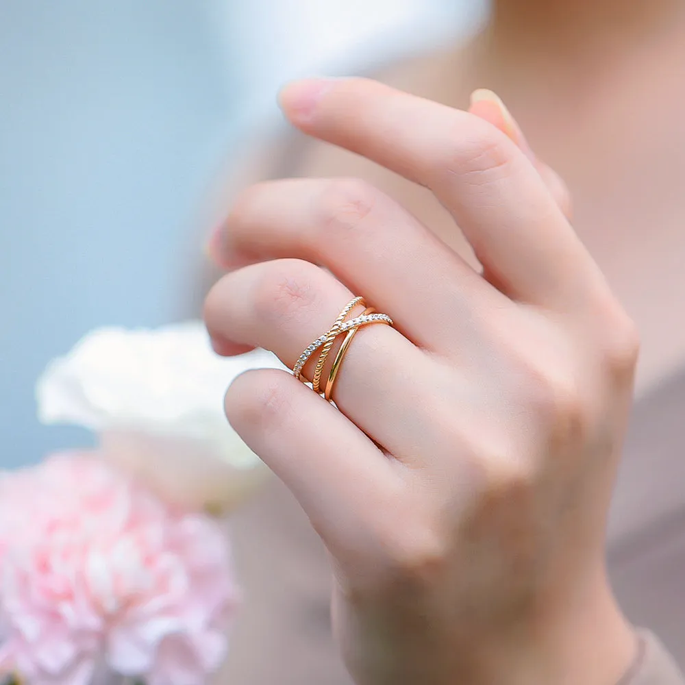 Diamond Multi-Layered Criss Cross Overlap Wide Ring