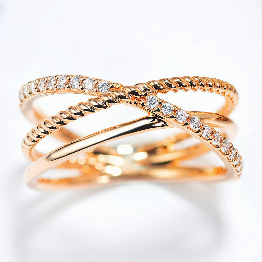 Diamond Multi-Layered Criss Cross Overlap Wide Ring