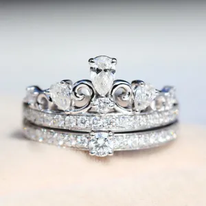 Diamond Tiara Crown 2 Piece Bridal Ring Set