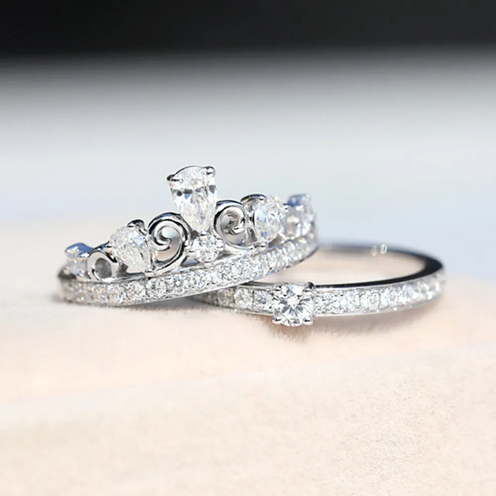 Diamond Tiara Crown 2 Piece Bridal Ring Set