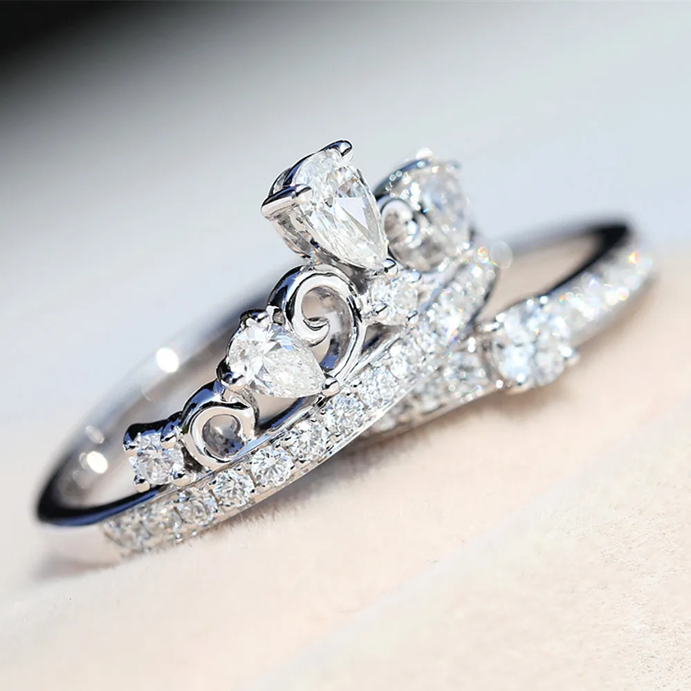 Diamond Tiara Crown 2 Piece Bridal Ring Set