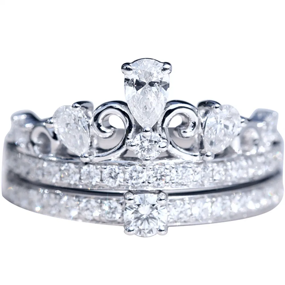 Diamond Tiara Crown 2 Piece Bridal Ring Set