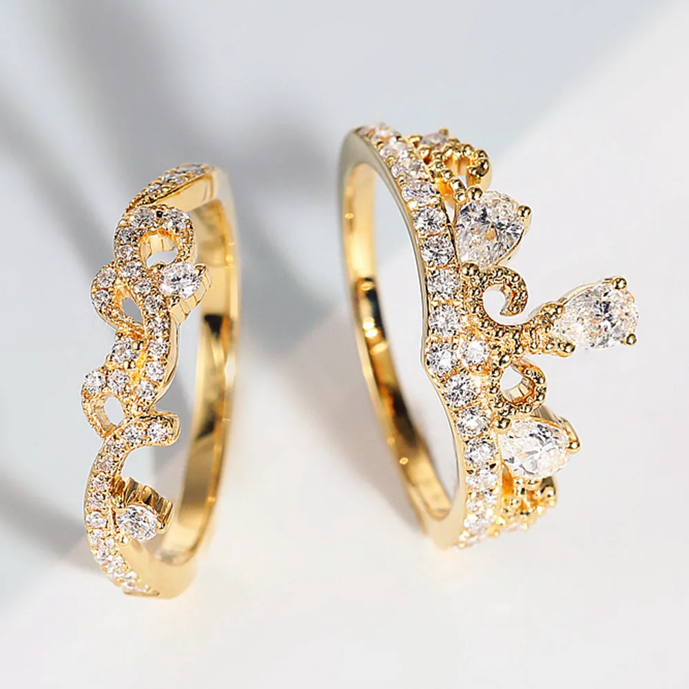 Diamond Tiara Crown Shape 2 Piece Bridal Ring Set