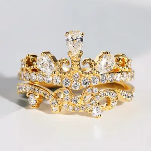 Diamond Tiara Crown Shape 2 Piece Bridal Ring Set