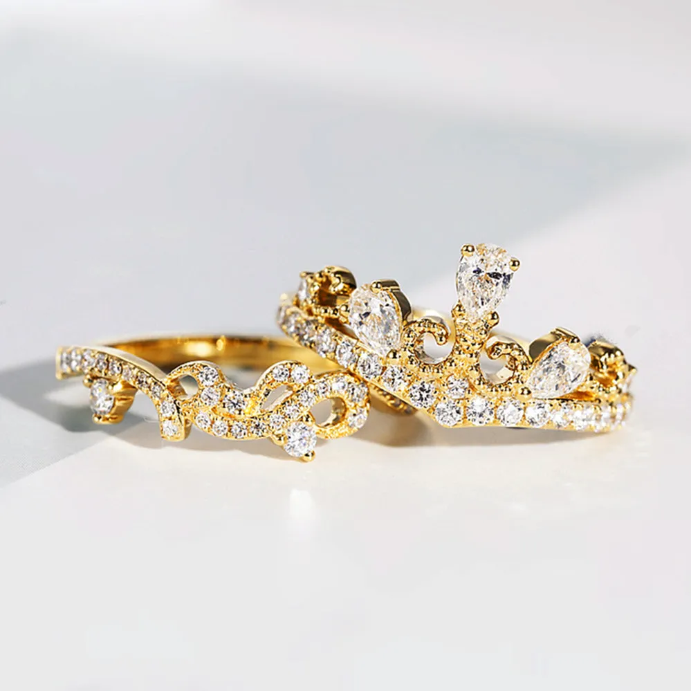 Diamond Tiara Crown Shape 2 Piece Bridal Ring Set