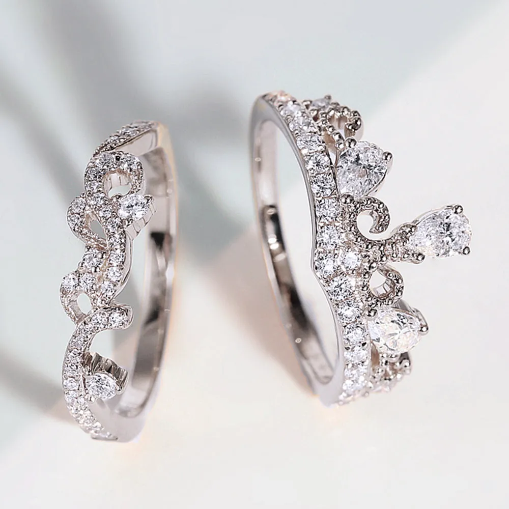 Diamond Tiara Crown Shape 2 Piece Bridal Ring Set