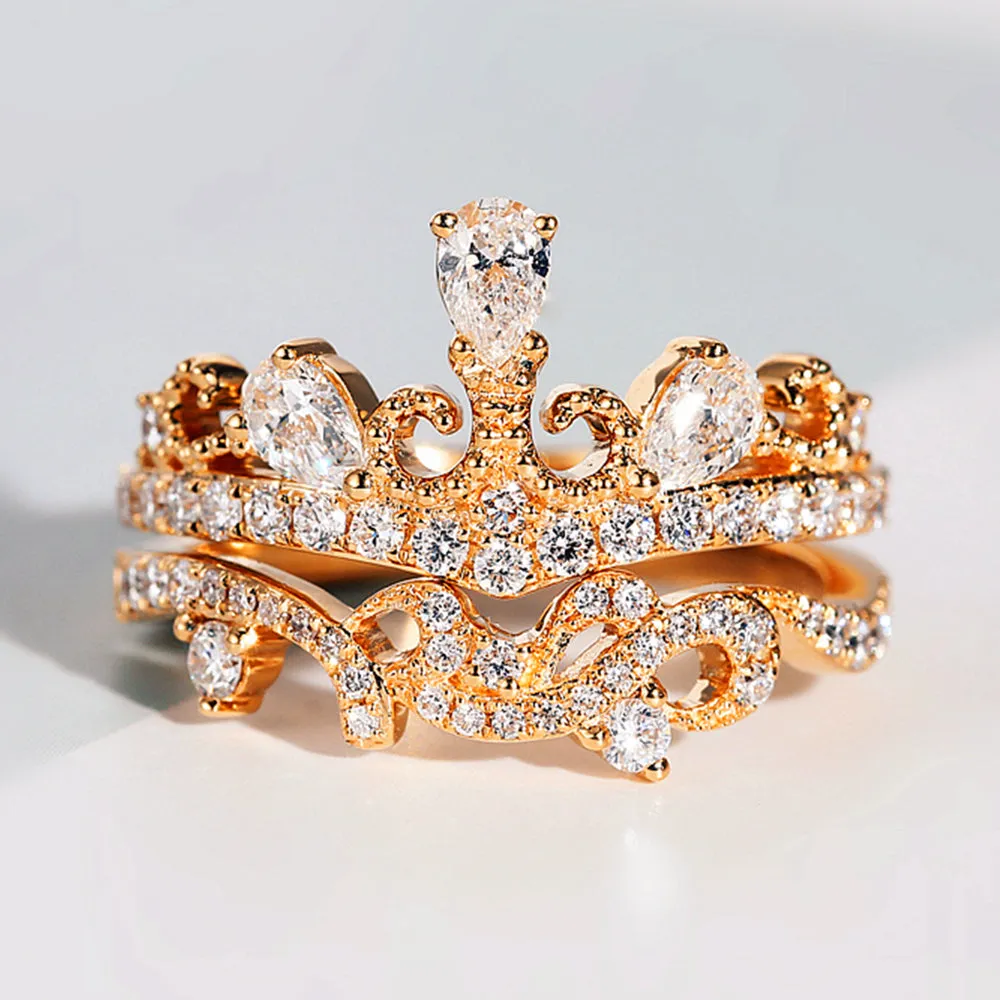 Diamond Tiara Crown Shape 2 Piece Bridal Ring Set