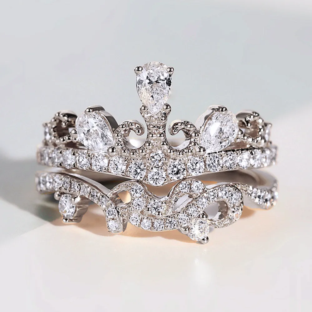 Diamond Tiara Crown Shape 2 Piece Bridal Ring Set