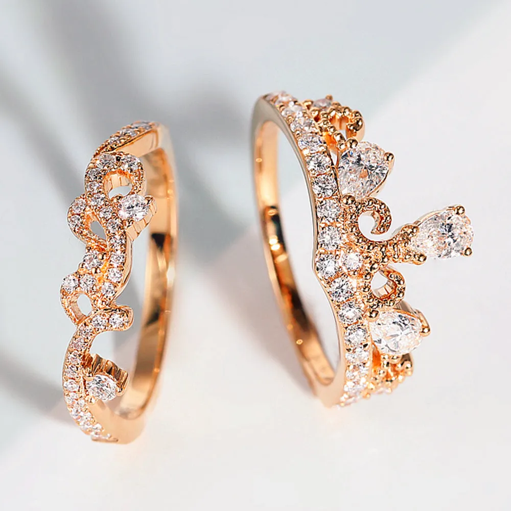 Diamond Tiara Crown Shape 2 Piece Bridal Ring Set