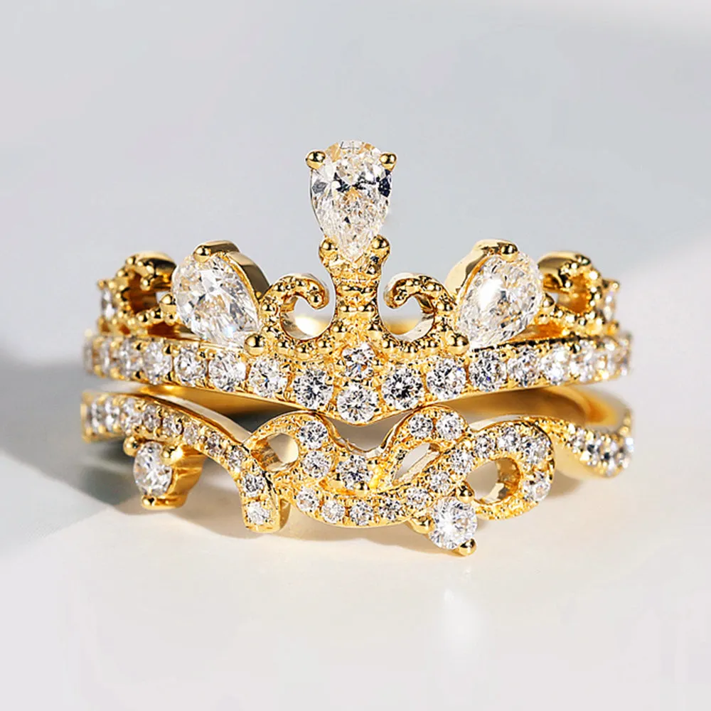 Diamond Tiara Crown Shape 2 Piece Bridal Ring Set