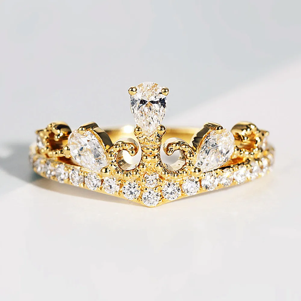 Diamond Tiara Crown Shape 2 Piece Bridal Ring Set