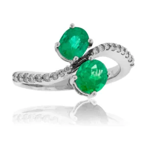 Double Oval Emerald & Diamond Bypass Style Ring