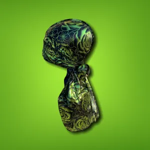 DUtheRAGthing Black & Green "Rose" Silky Graphic Durag