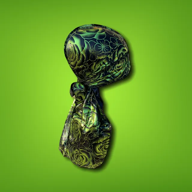 DUtheRAGthing Black & Green "Rose" Silky Graphic Durag