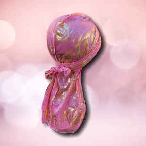 DUtheRAGthing Pink & Gold "Rose" Silky Graphic Durag