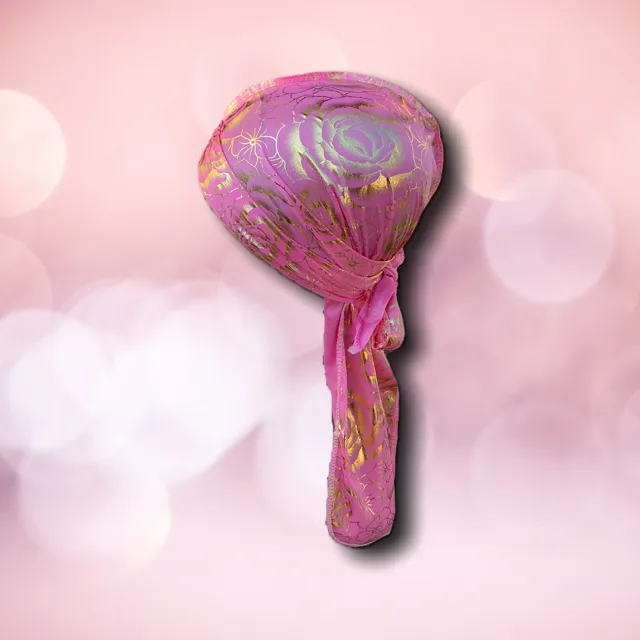DUtheRAGthing Pink & Gold "Rose" Silky Graphic Durag