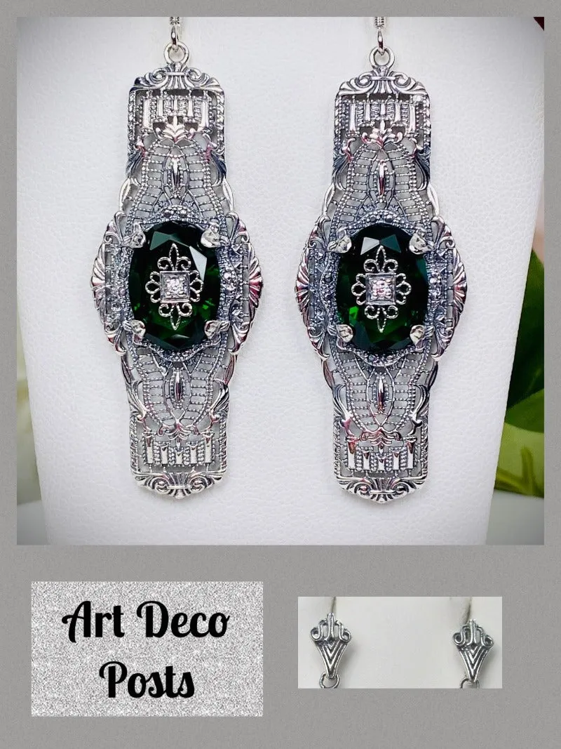 E4e, Oval Castle Embellished Earrings, Sterling Silver Filigree, Elegant Vintage Jewelry #E4e