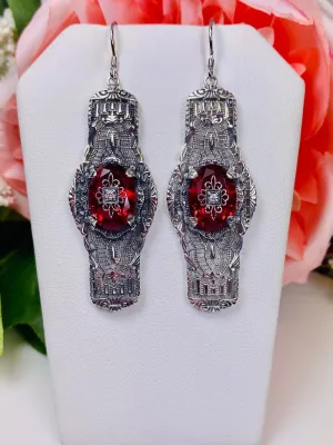 E4e, Oval Castle Embellished Earrings, Sterling Silver Filigree, Elegant Vintage Jewelry #E4e