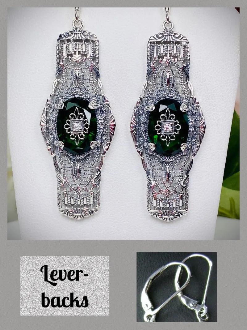E4e, Oval Castle Embellished Earrings, Sterling Silver Filigree, Elegant Vintage Jewelry #E4e