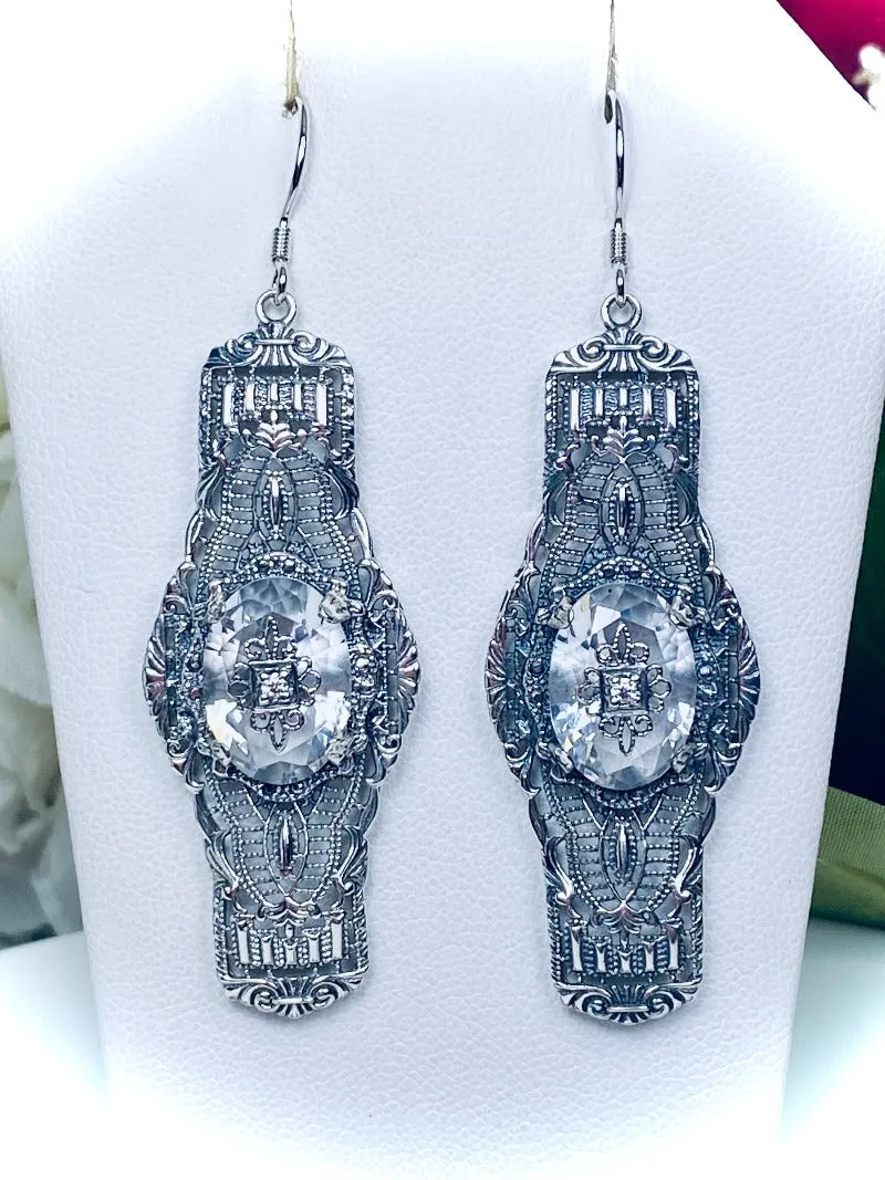 E4e, Oval Castle Embellished Earrings, Sterling Silver Filigree, Elegant Vintage Jewelry #E4e