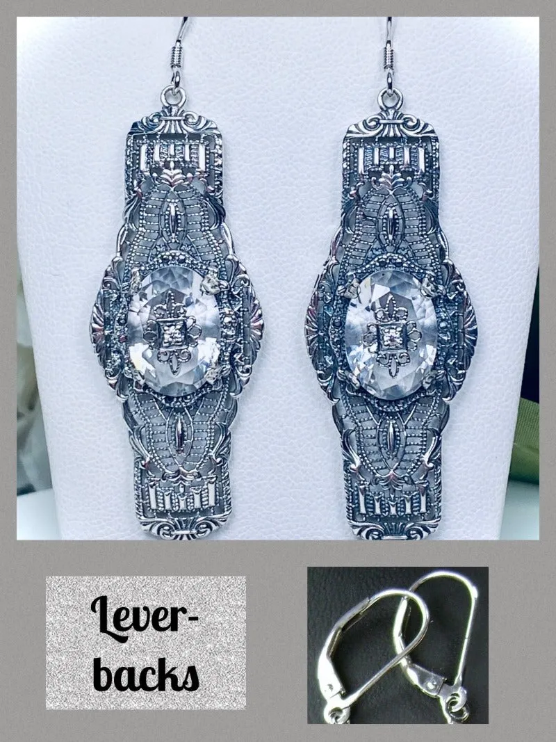 E4e, Oval Castle Embellished Earrings, Sterling Silver Filigree, Elegant Vintage Jewelry #E4e