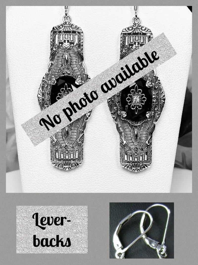 E4e, Oval Castle Embellished Earrings, Sterling Silver Filigree, Elegant Vintage Jewelry #E4e