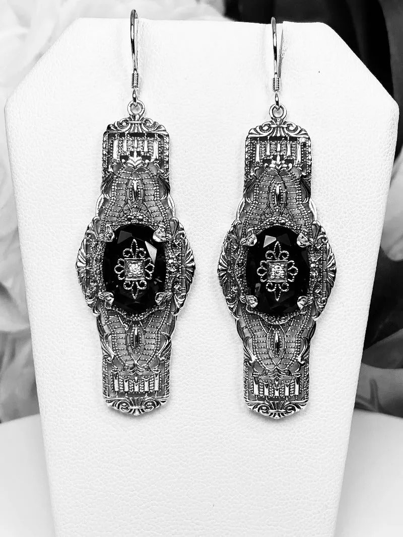 E4e, Oval Castle Embellished Earrings, Sterling Silver Filigree, Elegant Vintage Jewelry #E4e